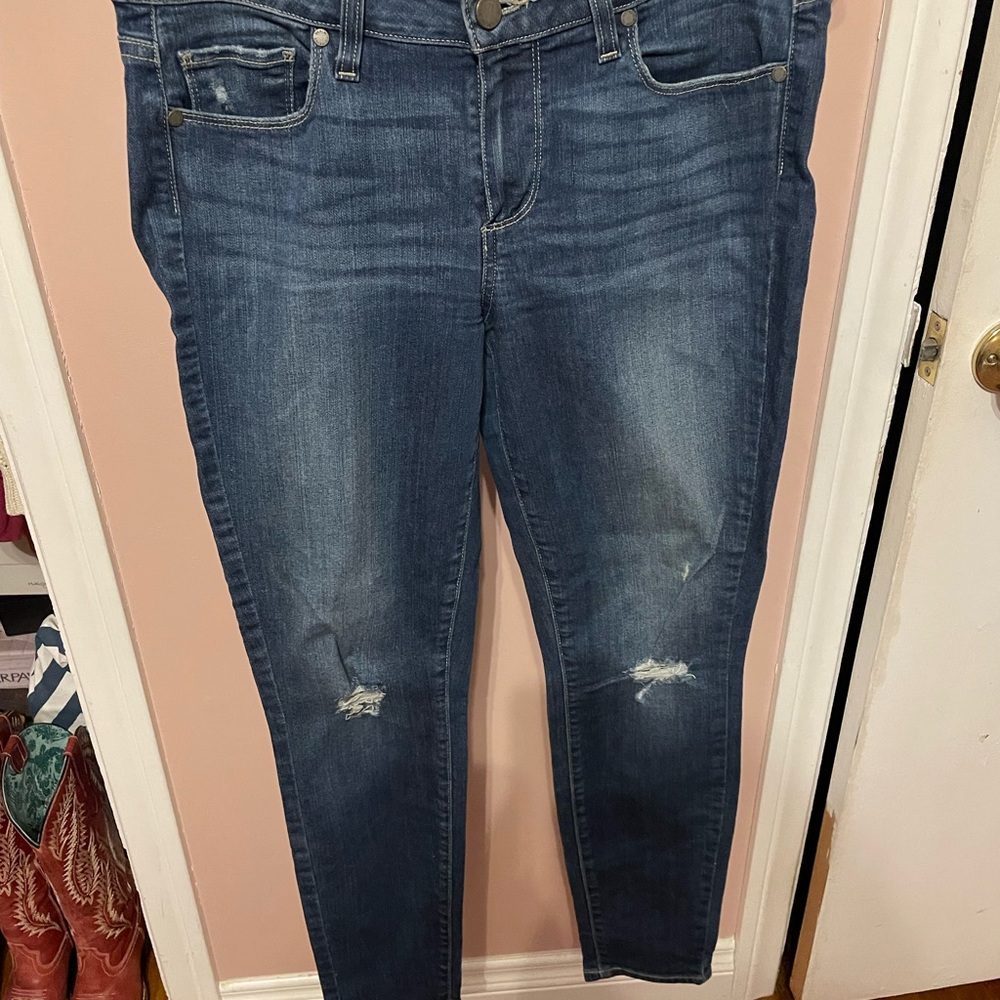 PAIGE Blue Skinny Jeans with Distressed Details